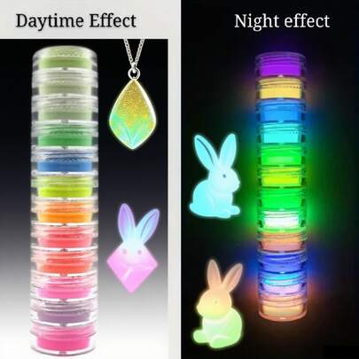 Dofuny 12 Colors Glow In The Dark Powder Set - Luminous Pigments Suitable For Epoxy Resin Art, Jewelry Making, DIY Soap Coloring