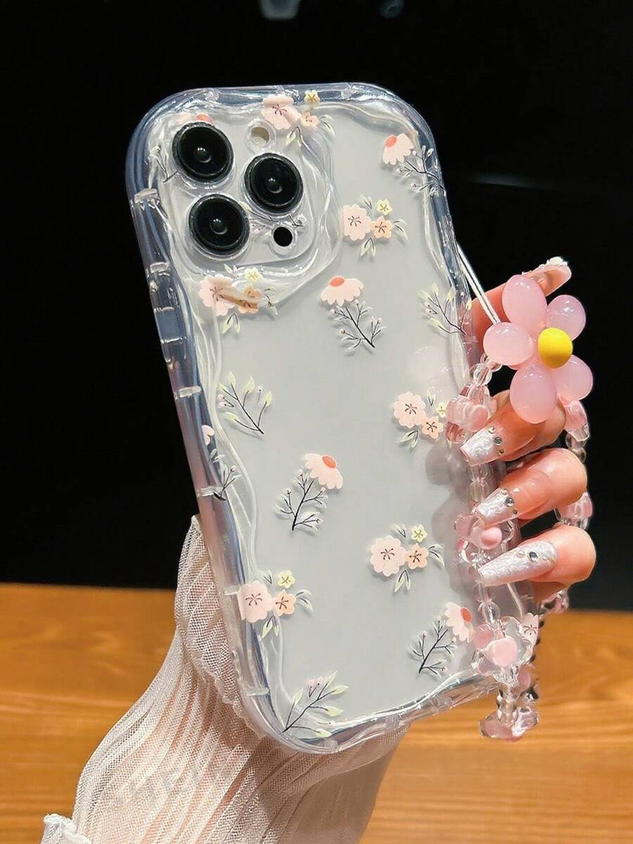 Flower 1pc Transparent Floral Lanyard Strap, Compatible With Apple Lens Protective Anti-Drop Phone Case