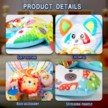 Baby Tummy Time-leksak - Magstödskudde - Krypmatta för baby, färgglatt tecknat djurtema - Multifunktionell krypmatta för baby med skallra, inkluderar olika tillbehör och babyleksaker (färger och stilar på tillbehör är slumpmässiga)