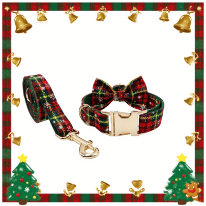 3PCS Adjustable Christmas Themed Dog Collar Leash Bow With Quick Release Buckle, Soft And Durable Holiday Red And Green Snowflake Pattern, Holiday Pet Accessories In Multiple Sizes, Dog Collars, Pet Identification, Fashion Pet Accessories