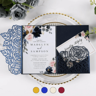 10 st/set eleganta rosinbjudningskort, personliga bröllopsinbjudningar, gratulationskort för bröllop, 15-årsdagar, dopfest, dekorationer, tillbehör (inkluderar 10 st större och 10 st mindre instickskort)