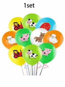 1/2套（18个/套）农场主题气球，农场派对主题乳胶气球，可爱奶牛动物气球，农场开业必备气球 - 彩色 - 查看 8