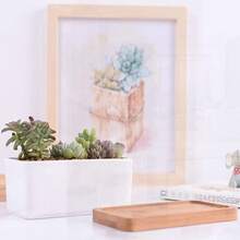 6.69 Inch Ceramic White Rectangular Succulent/Cactus Planter With Bamboo Tray (Set Of 1)