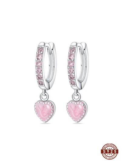 1pc 925 Sterling Silver Heart Shaped Earring, Fashionable & Unique, Suitable For Romantic Dates In Spring/Summer, Shines Subtly At Night, Princess-Style Dreamy Date Earring, Lightweight & Versatile, Practical For Commuting And School, Minimalist High-End Daily Choice, Sweet And Youthful Essential, Great For University Life, Travel, And Photo Shoots