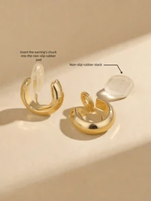 1對女式新月形金屬光滑無耳洞極簡夾緊耳環