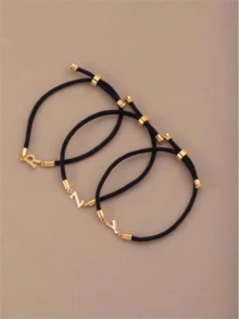 1条时尚创意不锈钢A-Z，26个英文字母手绳，可自由调节大小手，女生日常佩戴首字母手链 - 黑色 - 查看 5