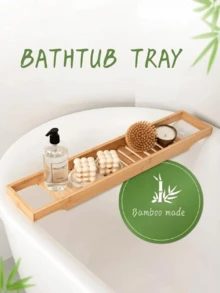 Nampan Penyimpanan Perlengkapan Mandi dari Bambu - Pengatur Bak Mandi & Pancuran, Tahan Lembap, Ringkas & Ringan, Perlengkapan SPA Penting untuk Relaksasi di Bak Mandi - Jahe - View 1