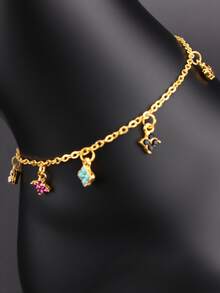 1pc Dopamine Colorful Flower Pendant Anklet, Delicate & Elegant High-End Luxury Layered Anklet For Women - Multicolor - View 2