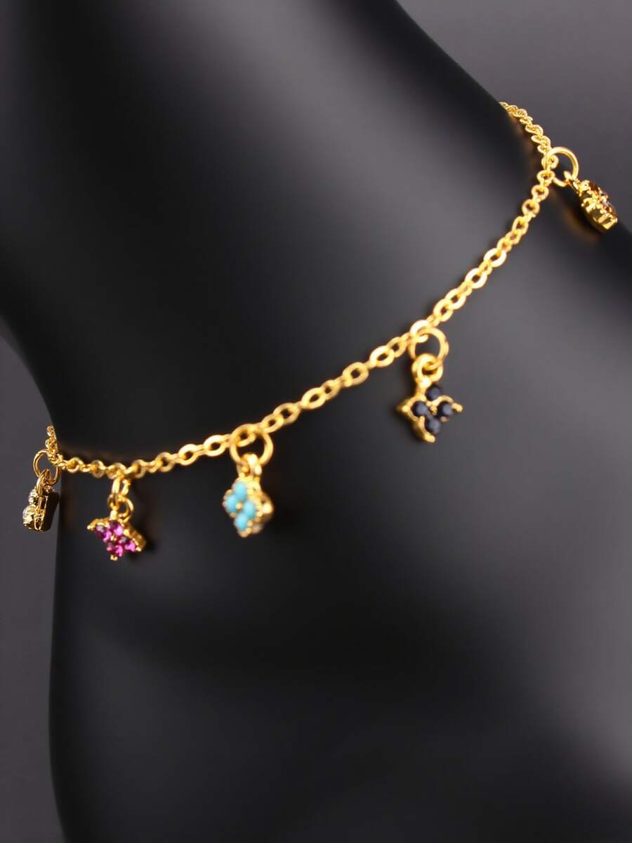 1pc Dopamine Colorful Flower Pendant Anklet, Delicate & Elegant High-End Luxury Layered Anklet For Women