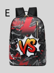 1 pieza Mochila universitaria casual con graffiti, de gran capacidad, con estampado de dibujos animados, estampado de moda casual, estampado de letras, estampado de graffiti, bolso para hombres, adecuado para vacaciones, deportes, viajes, vintage, puede contener archivos, portátil, uso en el gimnasio