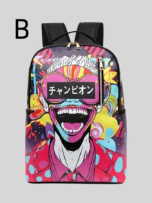 1 pieza Mochila universitaria casual con graffiti, de gran capacidad, con estampado de dibujos animados, estampado de moda casual, estampado de letras, estampado de graffiti, bolso para hombres, adecuado para vacaciones, deportes, viajes, vintage, puede contener archivos, portátil, uso en el gimnasio