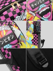 1 pieza Mochila universitaria casual con graffiti, de gran capacidad, con estampado de dibujos animados, estampado de moda casual, estampado de letras, estampado de graffiti, bolso para hombres, adecuado para vacaciones, deportes, viajes, vintage, puede contener archivos, portátil, uso en el gimnasio