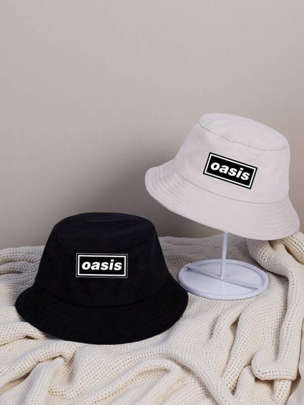 1 Stück Oase Buchstaben Druck Muster Fischerhut für Frauen Männer Fischerhüte UV-Schutz winddicht und warm, geeignet für tägliche Lässig Schwarz/Weiß/Beige Herbst