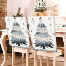 2/4/6 Stücke Weihnachtsbaum Muster Leinen Stuhlhussen, Heimdekoration, geeignet als Weihnachtsgeschenke, Weihnachtsdekoration, für Zuhause, Wohnzimmer, Esszimmer, Garten, Hotel, waschbares Polyestermaterial Sitzkissenbezüge - Verschiedenfarbig - Übersicht 3