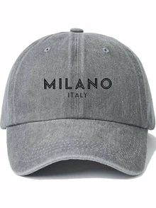1 件 MILANO ITALY 印花棒球帽，男女通用情侣软顶帽，时尚休闲太阳帽，纯色弧形帽檐