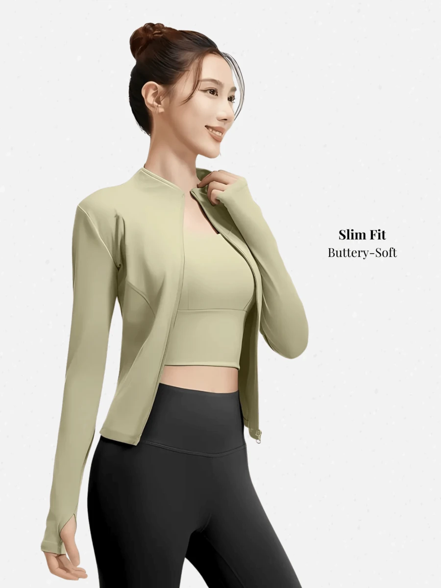 Chaqueta deportiva al aire libre para correr, Fitness, manga larga, ropa de Yoga ajustada para mujer - Verde - Ver 1