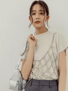 1pc Cute Pearl Strap Camisole, Girly Sweet Style Women Top With Chain - Versatile Minimalist Women Short Pearl Camisole - Silver - View 7