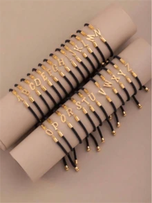 1条时尚创意不锈钢A-Z，26个英文字母手绳，可自由调节大小手，女生日常佩戴首字母手链 - 黑色 - 查看 4