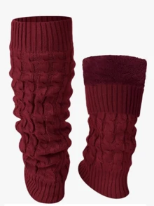 1双羊毛混纺油炸面团扭结针织保暖腿套，Y2k风格，舒适