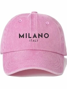 1 件 MILANO ITALY 印花棒球帽，男女通用情侣软顶帽，时尚休闲太阳帽，纯色弧形帽檐