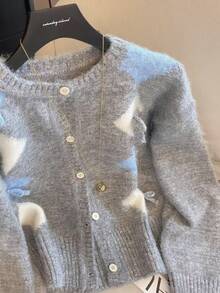 Vintage grüne Schleife Strickjacke, weich & gemütlicher Außenmantel Pullover für Herbst/Winter - Grau - Übersicht 3
