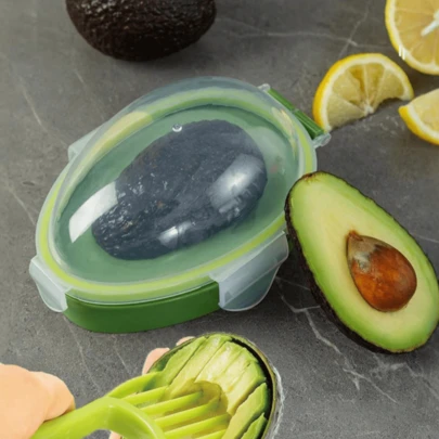 1 pieza Recipiente reutilizable para almacenar aguacates - Recipiente de plástico con tapa abatible para mantener frescos los aguacates, multiusos, apto para lavavajillas, recipiente de almacenamiento de alimentos rectangular, sin necesidad de electricidad
