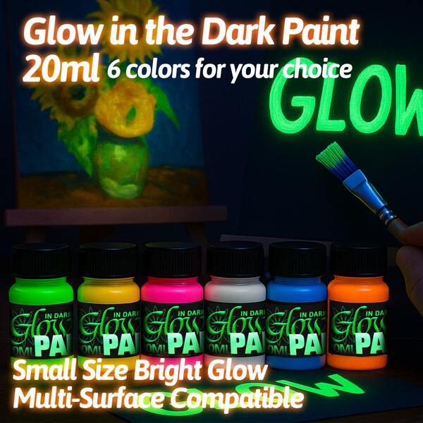 20ml X 6 Glow In The Dark Acrylic Paint Set – Night Glow Art Paint For Rock Painting, Canvas, And Decorations