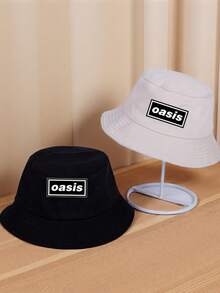 1 sztuka kapelusz typu bucket z nadrukiem liter Oasis dla kobiet i mężczyzn, kapelusz rybaka, wiatroszczelny i ciepły, odpowiedni do codziennego użytku, czarny/biały/beżowy, jesień