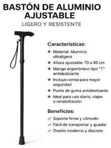 Bastón Ortopédico Plegable Ligero Y Comodo Practico - Negro - Ver 5