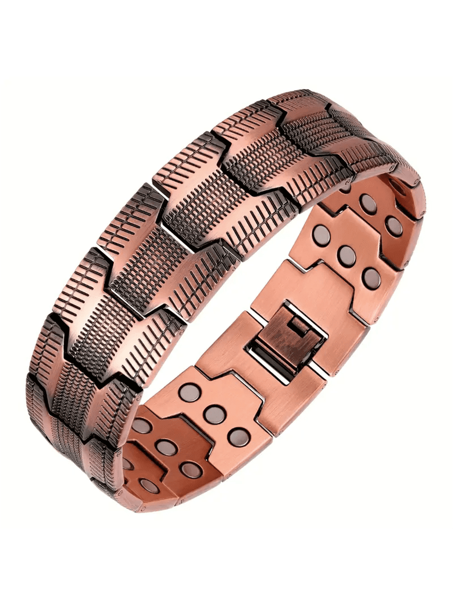 Fashionable Vintage Copper-Tone Bracelet, Adjustable Length, Comes With Tool, 3X Strong Magnetic, Oversized & Wide, Retro Style, Suitable For Gifting To Friends Or Family, Great Christmas Present