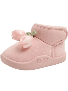 1pc 2025 Winter New Plush Short Boots With Tulip Decor, Soft Sole, Warm, Anti-Slip, Cute Snow Boots For Women