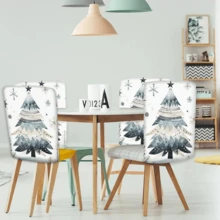 2/4/6 Stücke Weihnachtsbaum Muster Leinen Stuhlhussen, Heimdekoration, geeignet als Weihnachtsgeschenke, Weihnachtsdekoration, für Zuhause, Wohnzimmer, Esszimmer, Garten, Hotel, waschbares Polyestermaterial Sitzkissenbezüge - Verschiedenfarbig - Übersicht 9