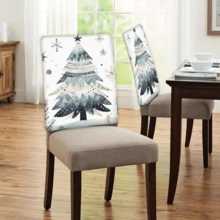 2/4/6 Stücke Weihnachtsbaum Muster Leinen Stuhlhussen, Heimdekoration, geeignet als Weihnachtsgeschenke, Weihnachtsdekoration, für Zuhause, Wohnzimmer, Esszimmer, Garten, Hotel, waschbares Polyestermaterial Sitzkissenbezüge - Verschiedenfarbig - Übersicht 6