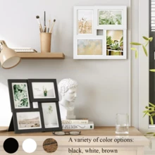 1个4x6英寸彩色照片拼贴相框，1个12x12英寸相框，4件套家庭照片拼贴相框，适合墙面装饰，玻璃面板，可壁挂或桌面摆放，纯黑色 - 彩色 - 查看 2