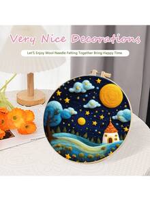 1 包天空之夜图案针毡入门套装羊毛画风景套装包括羊毛袋毡针泡沫垫毡布 DIY 礼物 20x20cm/7.87x7.87 英寸 - 彩色 - 查看 6