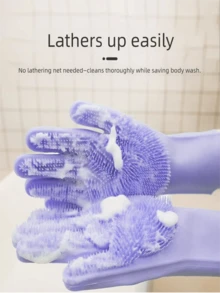 Pet Grooming Gloves - Heat Resistant Silicone Gloves With High-Density Teeth, Enhanced Five Finger Design For Bathing And Massaging Dogs And Cats - Màu tím - Xem 6