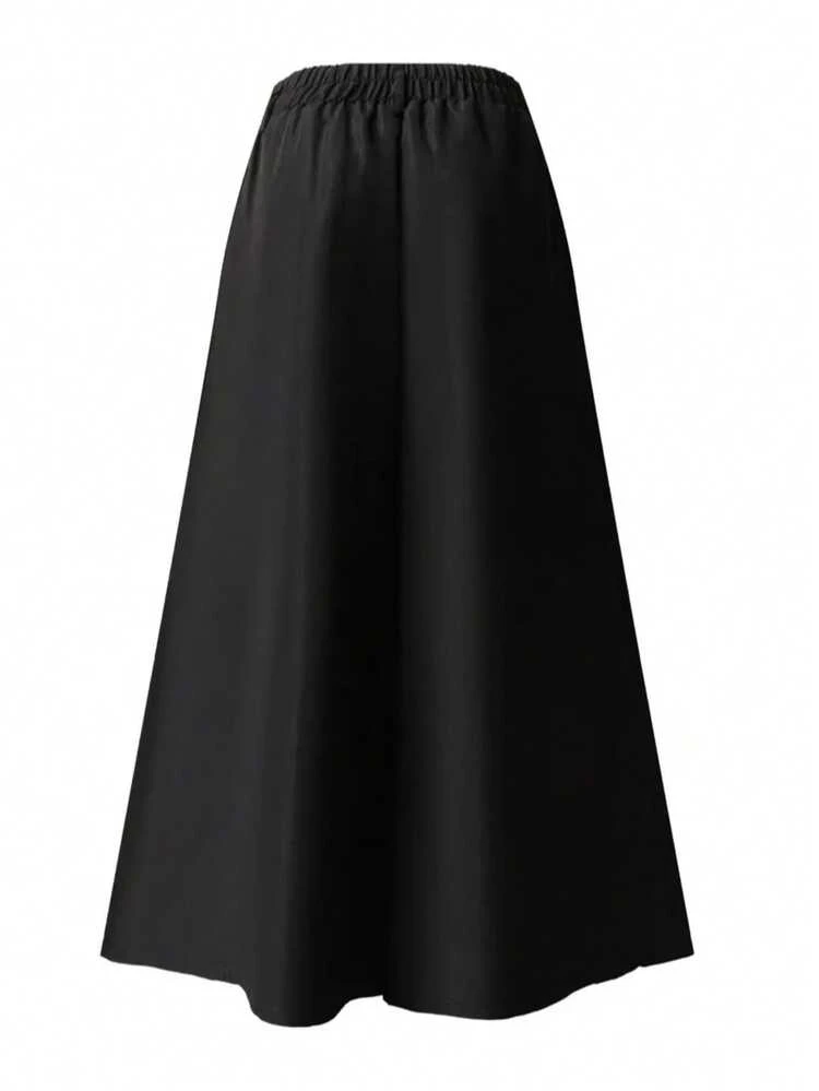 กางเกงคูโลตต์แฟชั่นทรงกว้างรอยพับ ที่งดงามและหรูหรา - สีดำ - ดู 3