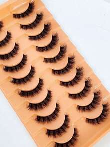 10对柔软蓬松自然3D水貂毛假睫毛化妆套装，水貂毛睫毛延长，短款睫毛，磁性睫毛 - 眼尾拉長款 - 查看 9
