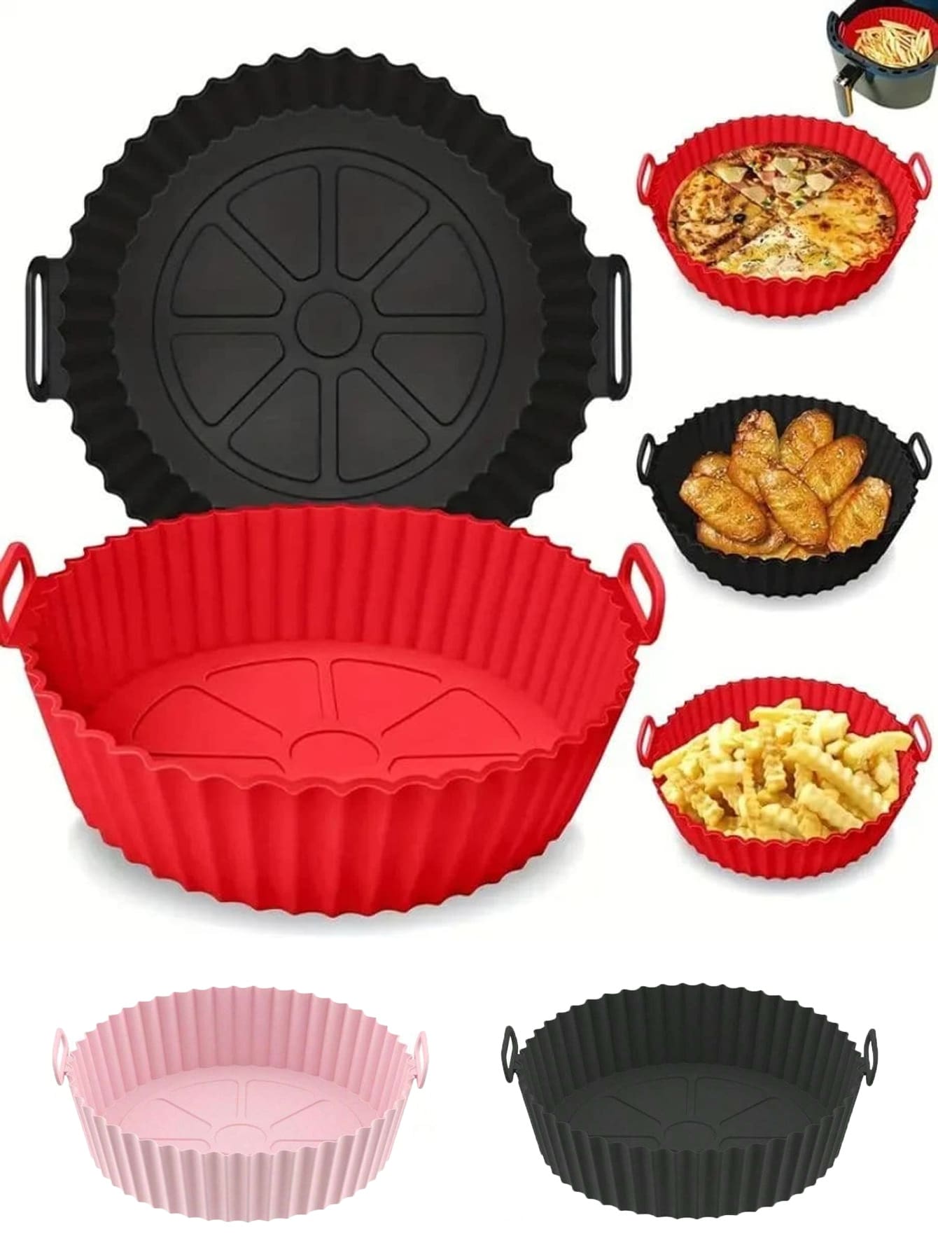 Silicone Air Fryer Basket.,Air Fryer Baking Tray, Special Barbecue Tray Reusable Silicone Air Fryer Liners With Handles, Heat-Resistant Air Fryer Basket Alternatives, Non-Stick Silicone Air Fryer Pot, Easy To Clean And Dishwasher , Silicone Material, Prevents Sticking And Mess, Perfect For Baking, Roasting For Baking And Grilling, Holiday Parties, New Year Christmas Supplies. - Nhiều màu - Xem 1