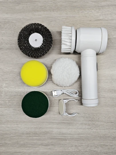 1pc Handheld Electric Cleaning Brush With 3pcs Or 5pcs Replacement Head Electric Spin Scrubber,Bathroom Cleaning Brush Power Scrubber For Kitchen, Bathroom Tub, Home,Shower Tile, Carpet Bidet, Cordless Spin Scrubber Household Suppliers Gadgets