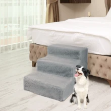 Lislark 3 Steps Dog Steps Puppy Ladder Doggy Pet Soft Stairs Ramp Washable Cover - Grey - View 5
