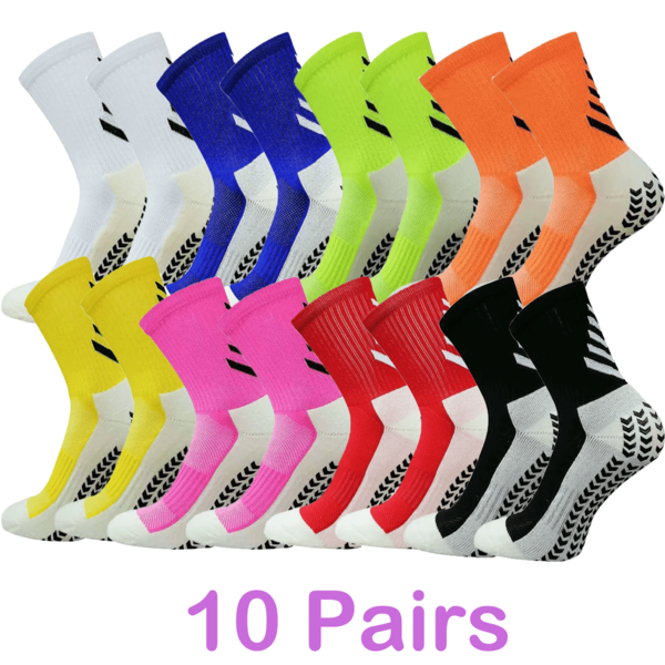 10 Pairs Men's Grip Soccer Socks, Non Slip Athletic Socks With Cushion Pads, Anti Slip Sport Socks For Football Basketball Training And Outdoor