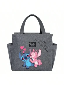 Adorable bolsa de almuerzo aislada con diseño de Stitch - Portador térmico de alimentos de doble bolsillo con grueso papel de aluminio, mantiene las comidas calientes para la escuela, de vuelta a la escuela, útiles escolares, oficina y actividades al aire libre | Colección