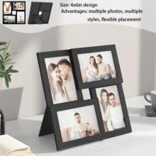 1个4x6英寸彩色照片拼贴相框，1个12x12英寸相框，4件套家庭照片拼贴相框，适合墙面装饰，玻璃面板，可壁挂或桌面摆放，纯黑色 - 彩色 - 查看 1