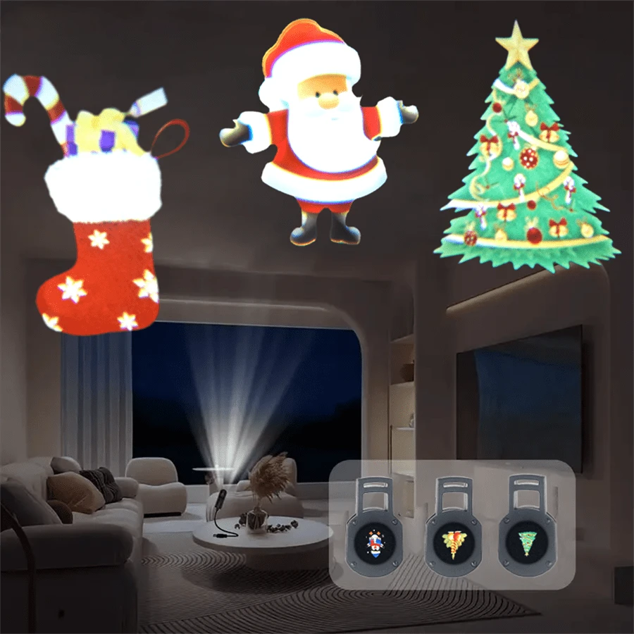 1PC 1 Light+3pcs/6pcs Projection Pattern Christmas LED Projection Light, LED Christmas Light USB Night Light For Christmas Decoration, USB Power Supply, Wall And Ceiling Decoration, Perfect Holiday Gift, Christmas Holiday Lighting Display - Multicolor - View 1