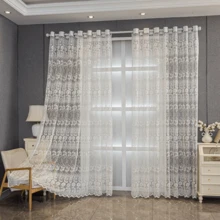 1 pieza Cortina transparente bordada de estilo europeo de lujo, elegante cortina decorativa para ventana de sala de estar/dormitorio, color blanco, translúcida, de alta gama