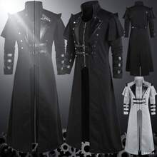 复古万圣节中世纪蒸汽朋克刺客精灵海盗服装成人男士黑色长款开衩夹克哥特式盔甲皮衣，派对礼服 - 黑色 - 查看 1