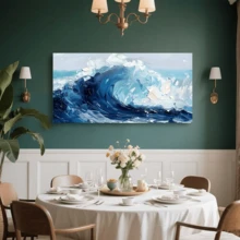 1 قطعة لوحة جداريّة فنّيّة تجريديّة ذات موجة زرقاء - لوحة جداريّة مطبوعة ذات موضوع المُحيط، تصميم موجة كبير حركي، بأسلوب الرسم بالألوان الزيتيّة لموجة البحر، طباعة صيفيّة، مثاليّة لاستخدام في ديكور غرفة المعيشة أو النوم أو الممر، ديكور غرفة المعيشة | فن جداري تجريدي | لوحة فنيّة منقوشة، ديكور فني جداري، مع إطار أو بدونه