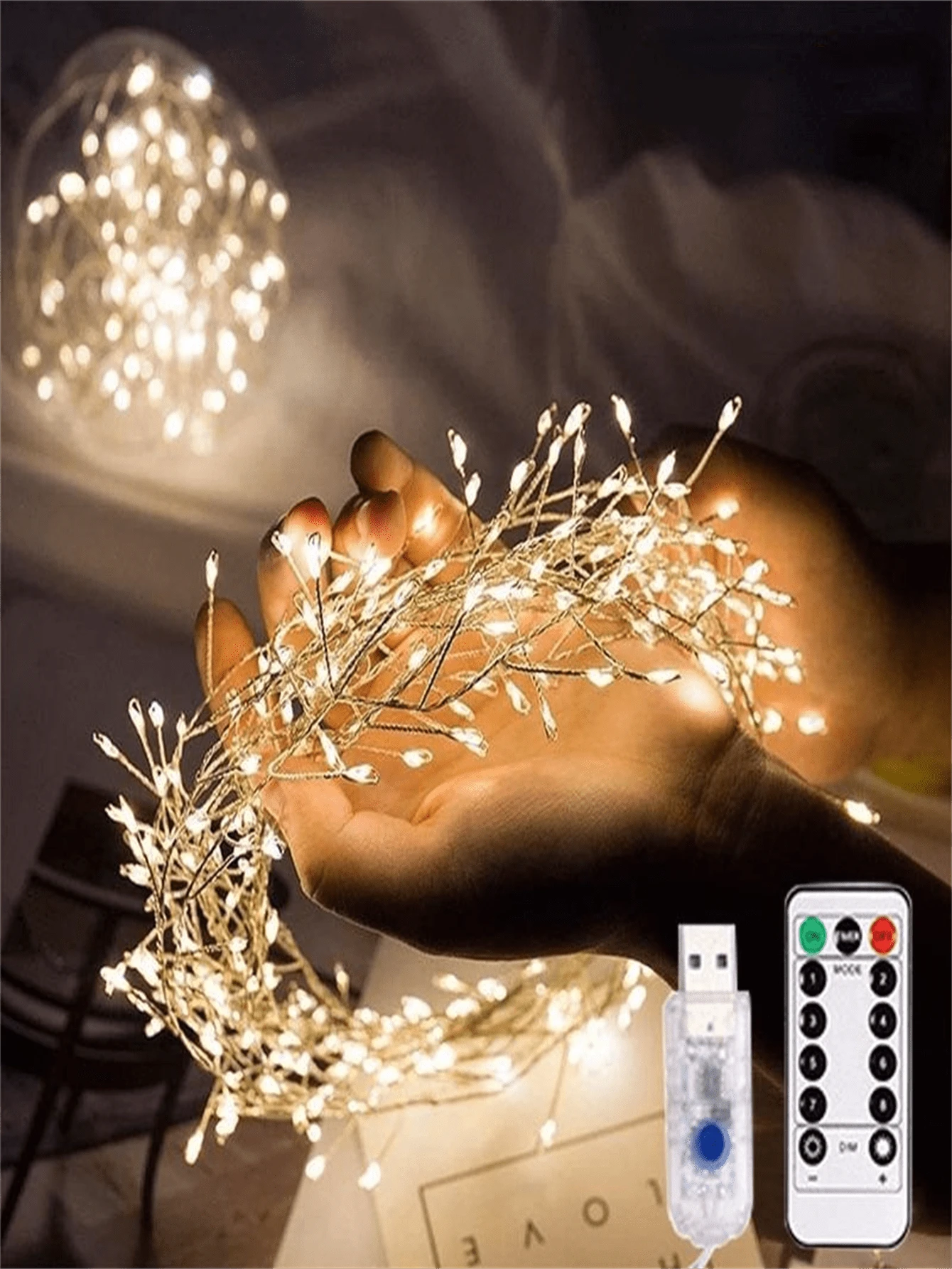 1 pieza Luz de Bengala LED, Luz de Hadas LED, Luz de Decoración de Hadas con Alimentación USB y Control Remoto, 8 Modos de Iluminación Adecuados para Diversas Escenas Festivas como Fiestas, Navidad, Acción de Gracias, Carnavales, Bodas, Cumpleaños, etc.