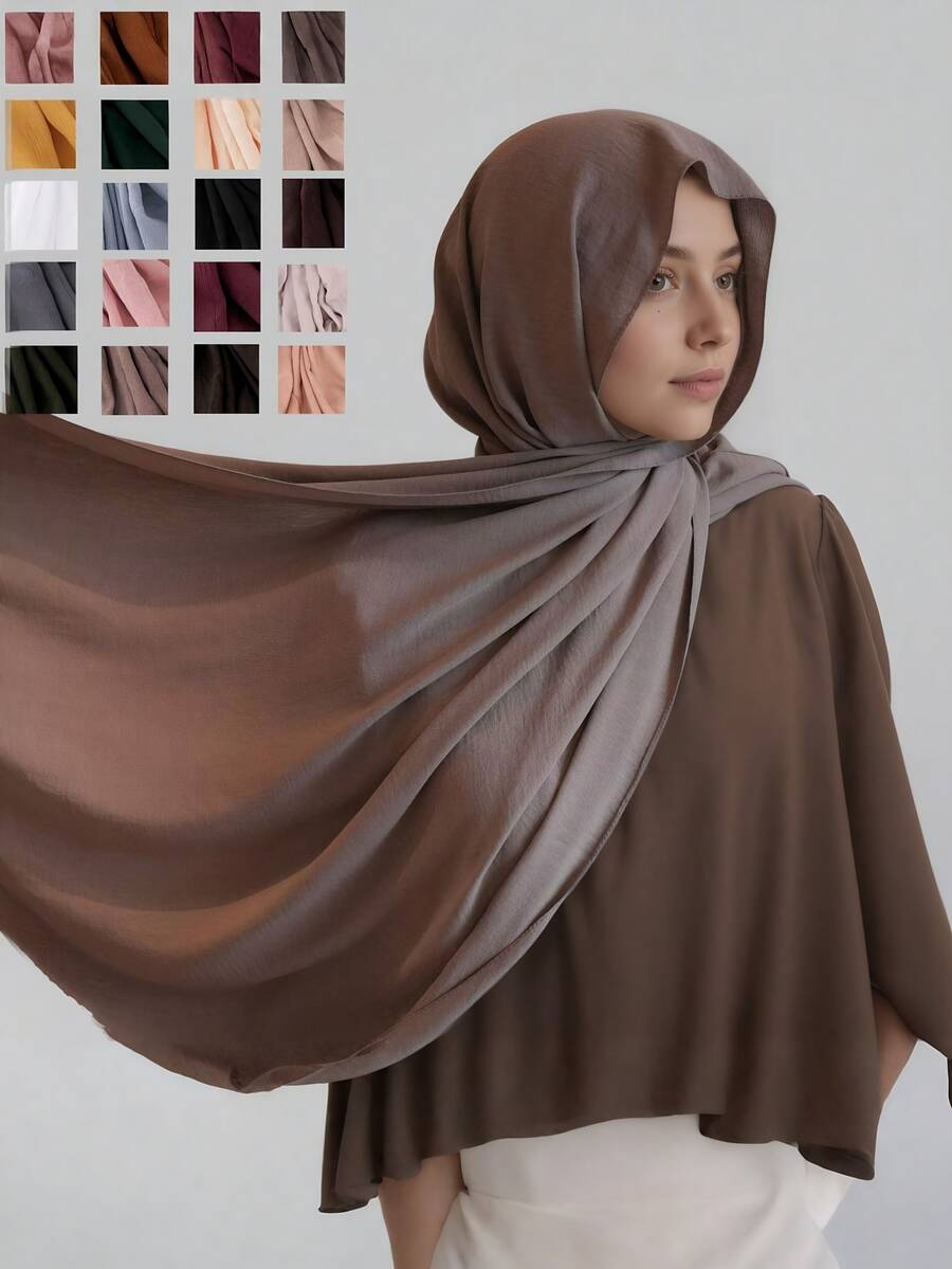 1pc Women's Classic Retro Solid Color Crinkle Breathable Soft Headscarf, Ladies' Versatile All-Season Fashion Headwrap, Multi-Functional Outdoor Windproof, Decorative Elegant Scarf, Shawl